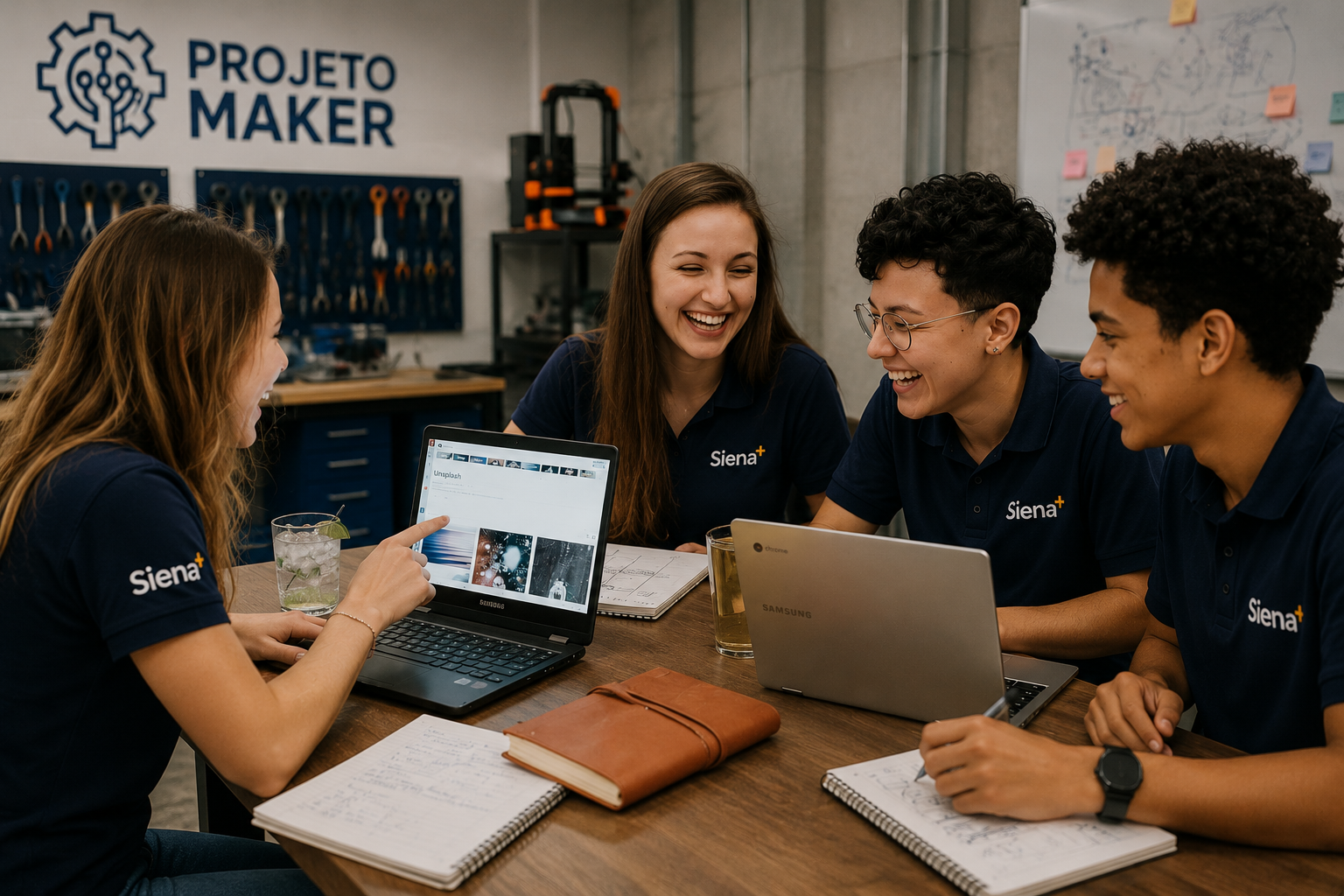Alunos do Siena+ em atividade de aprendizagem colaborativa